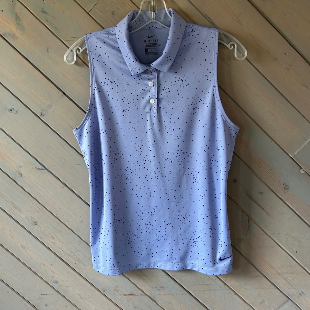 Nike Dri-FIT Sleeveless Golf Polo Shirt Womens Medium Purple Splatter Print Top